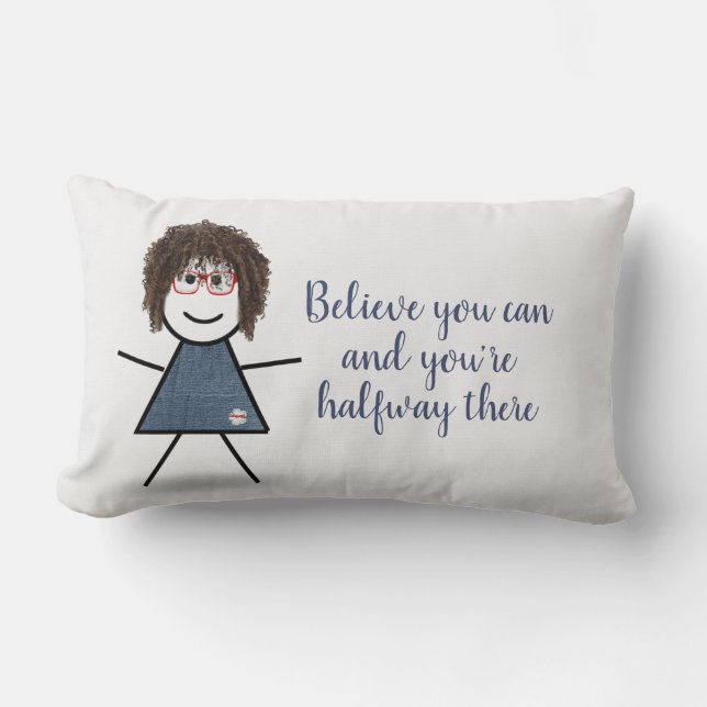 Stick Girl in Denim Dress with Quote  Lumbar Cushion (Front)