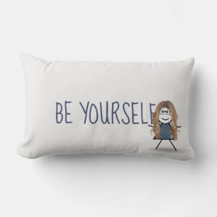 Stick Girl in Denim Dress with Quote   Lumbar Cushion