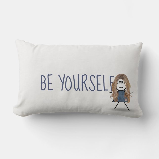 Stick Girl in Denim Dress with Quote   Lumbar Cushion (Front)
