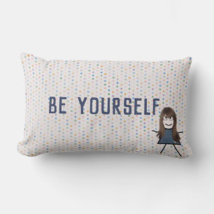 Stick Girl in Denim Dress with Quote    Lumbar Cushion