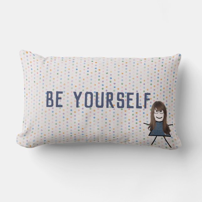 Stick Girl in Denim Dress with Quote    Lumbar Cushion (Front)