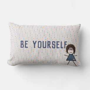 Stick Girl in Denim Dress with Quote   Lumbar Cushion