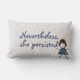 Stick Girl in Denim Dress with Quote  Lumbar Cushion