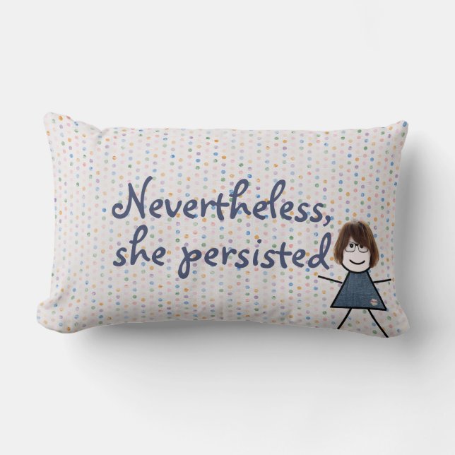Stick Girl in Denim Dress with Quote  Lumbar Cushion (Front)