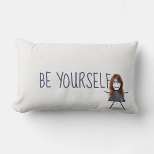 Stick Girl in Denim Dress with Quote  Lumbar Cushion