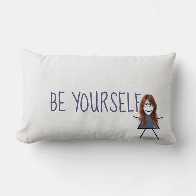 Stick Girl in Denim Dress with Quote  Lumbar Cushion (Front)