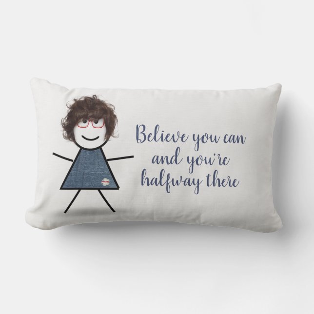 Stick Girl in Denim Dress with Quote  Lumbar Cushion (Front)