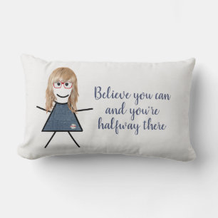 Stick Girl in Denim Dress with Quote   Lumbar Cushion