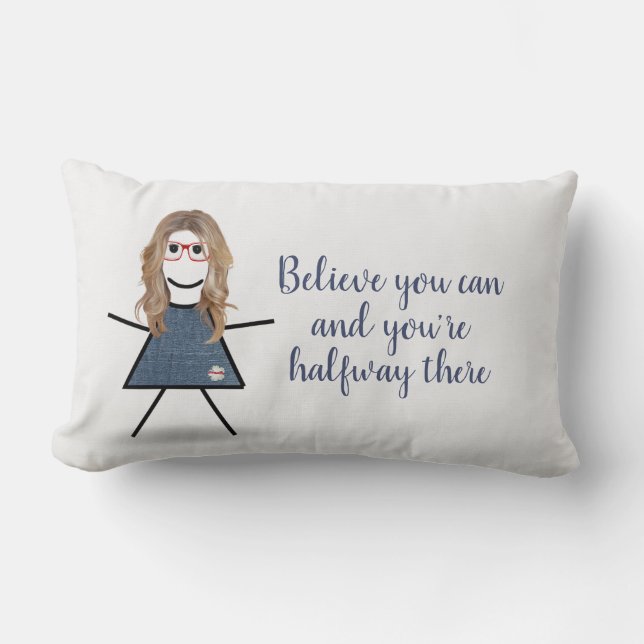 Stick Girl in Denim Dress with Quote Lumbar Cushion (Front)