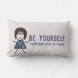 Stick Girl in Denim Dress with Quote Lumbar Cushion