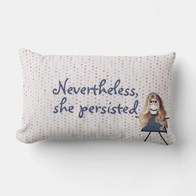 Stick Girl in Denim Dress with Quote Lumbar Cushion (Front)