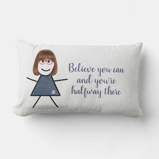 Stick Girl in Denim Dress with Quote  Lumbar Cushion (Front)
