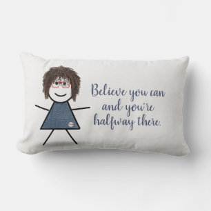 Stick Girl in Denim Dress with Quote  Lumbar Cushion
