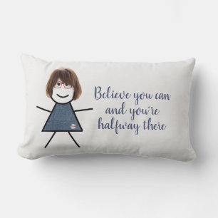 Stick Girl in Denim Dress with Quote   Lumbar Cushion
