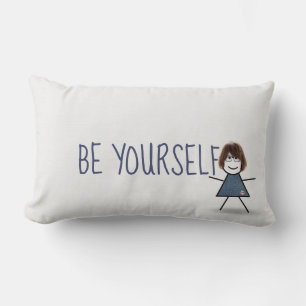 Stick Girl in Denim Dress with Quote  Lumbar Cushion