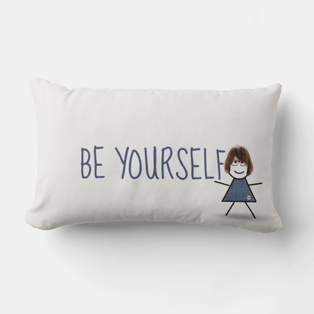 Stick Girl in Denim Dress with Quote  Lumbar Cushion (Front)