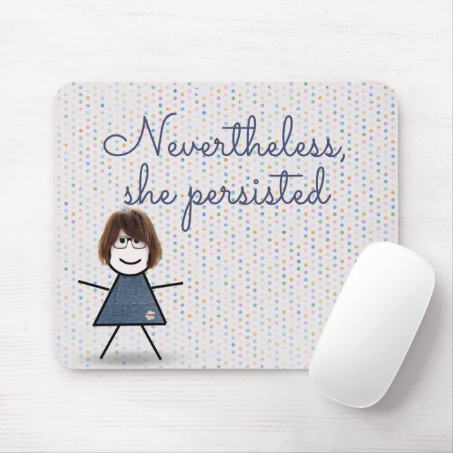 Stick Girl in Denim Dress with Quote Mouse Mat (With Mouse)