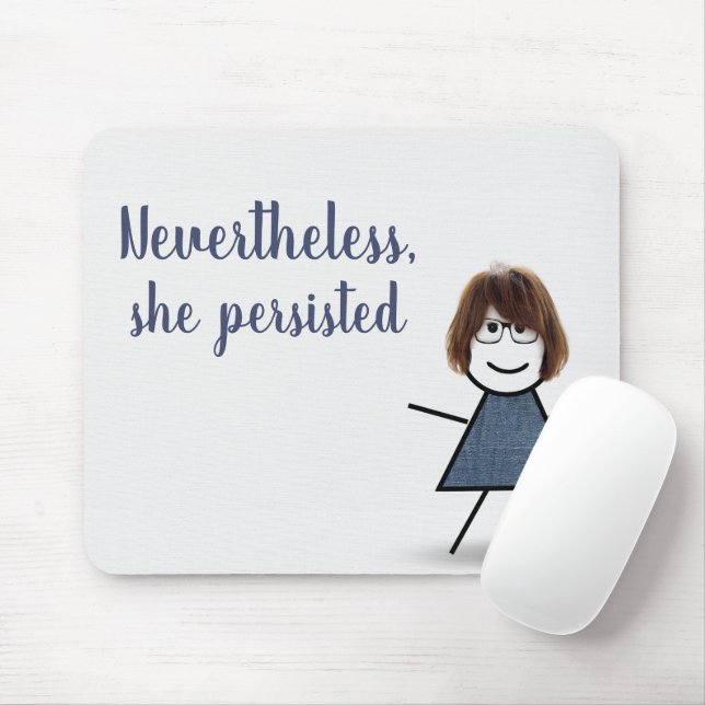 Stick Girl in Denim Dress with Quote   Mouse Mat (With Mouse)