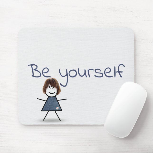 Stick Girl in Denim Dress with Quote   Mouse Mat (With Mouse)