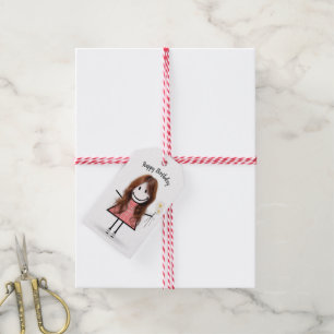 Stick Girl in Gingham Dress  Gift Tags