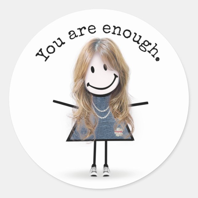Stick Girl In Sneakers with Quote  Classic Round Sticker (Front)