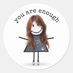 Stick Girl In Sneakers with Quote Classic Round Sticker