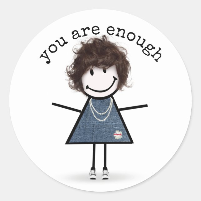 Stick Girl In Sneakers with Quote   Classic Round Sticker (Front)