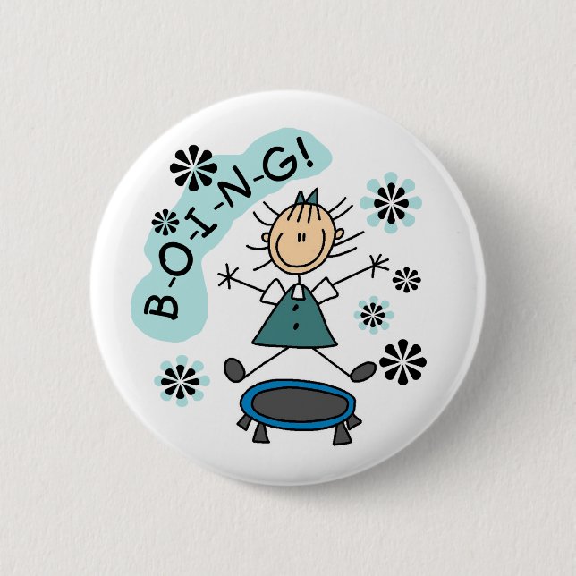 Stick Girl on Trampoline 6 Cm Round Badge (Front)