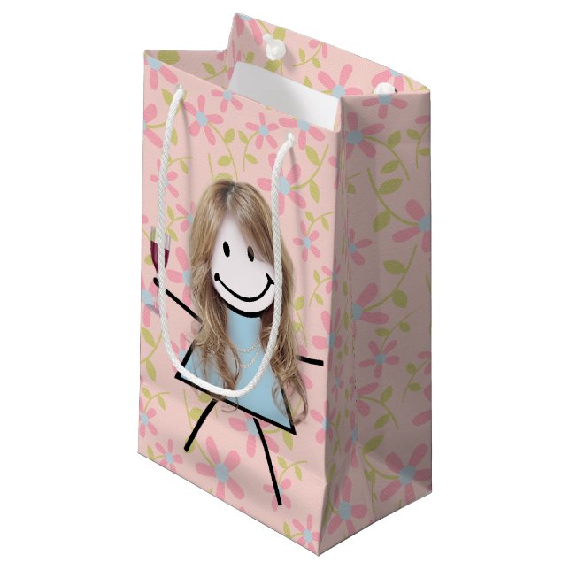 Stick Girl On With Red Wine Small Gift Bag (Front Angled)