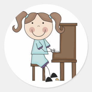Stick Girl Playing Piano Classic Round Sticker