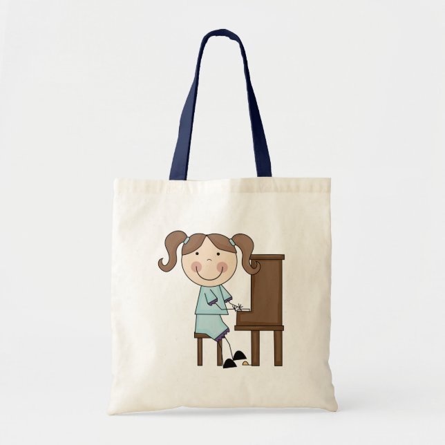 Stick Girl Playing Piano Tote Bag (Front)