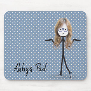 Stick Girl With Blonde Hair on Dots Mouse Mat