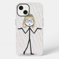 Stick Girl with Blue Glasses on Polka Dots