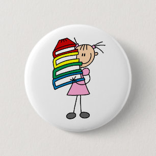 Stick Girl with Books 6 Cm Round Badge