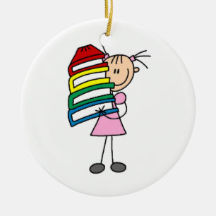 Stick Girl With Books Ceramic Tree Decoration