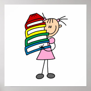 Stick Girl With Books Poster