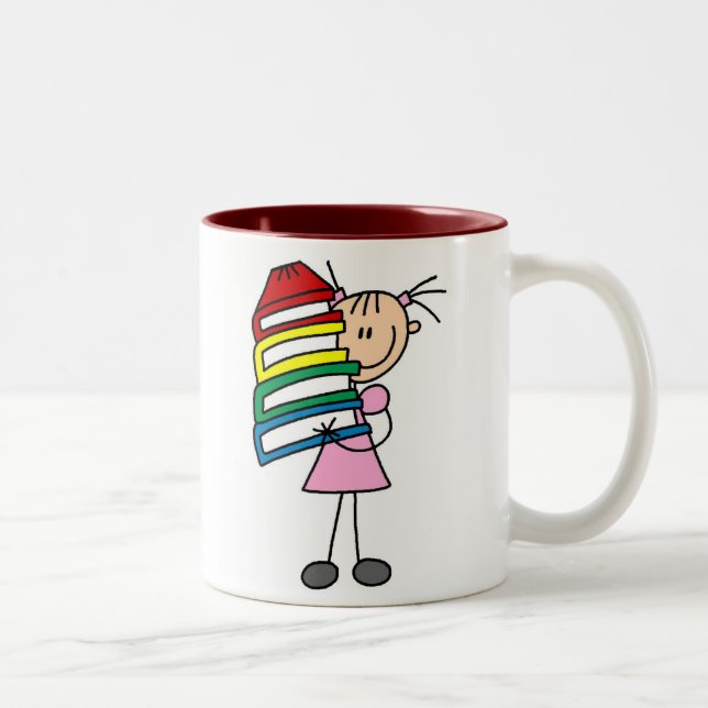Stick Girl with Books Two-Tone Coffee Mug (Right)