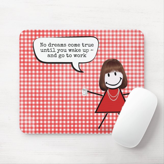 Stick Girl With Coffee Mug on Gingham Mouse Mat (With Mouse)