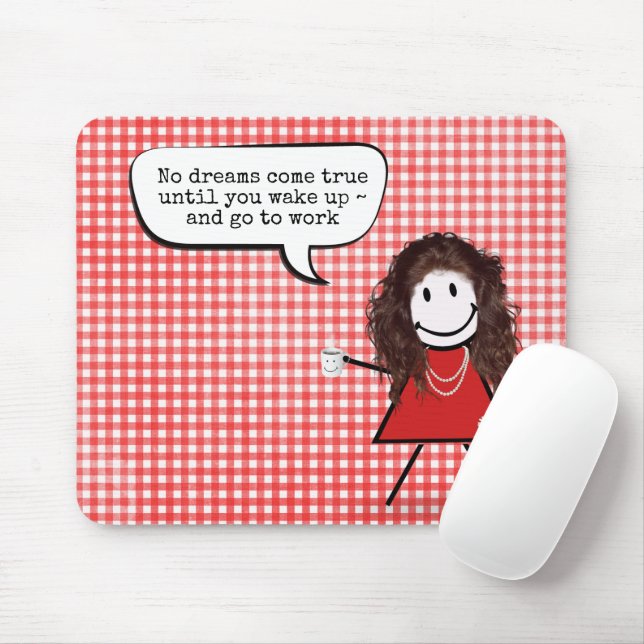 Stick Girl With Coffee Mug on Gingham   Mouse Mat (With Mouse)
