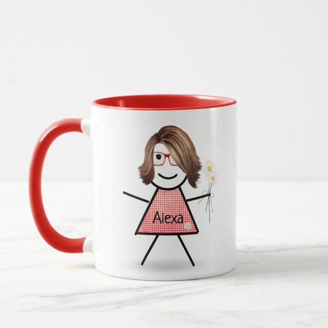 Stick Girl with Daisies and Inspirational Quote  Mug (Left)