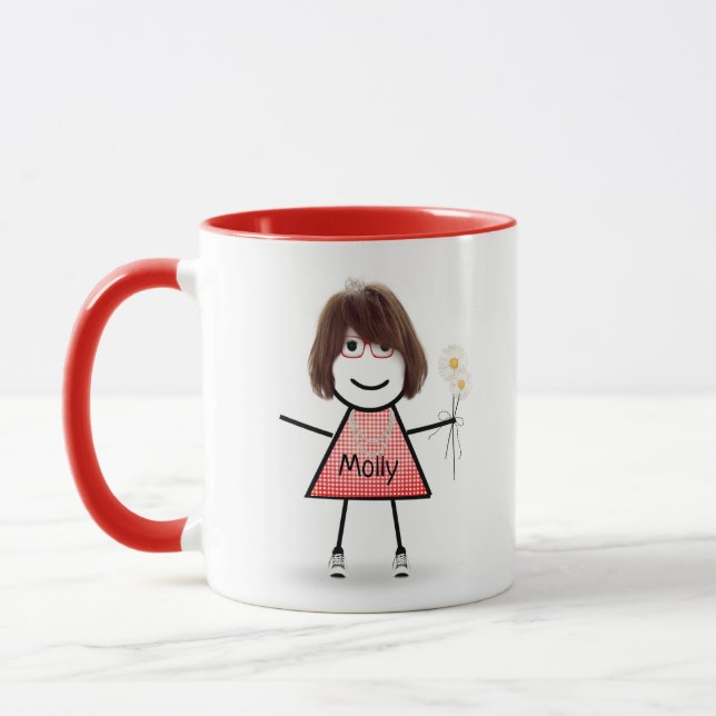 Stick Girl with Daisies and Inspirational Quote  Mug (Left)