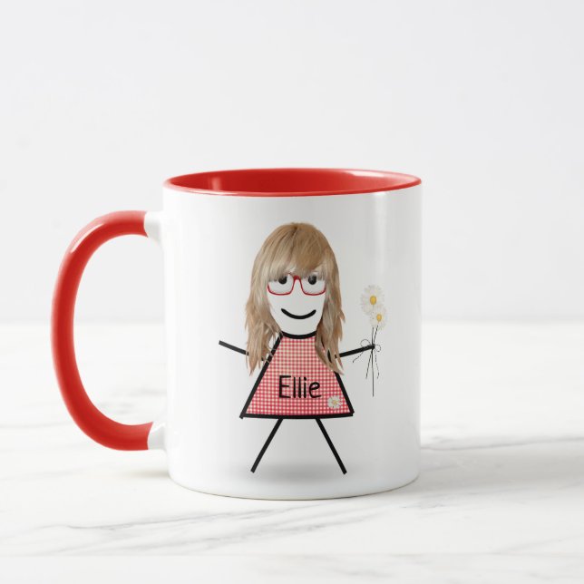 Stick Girl with Daisies and Inspirational Quote   Mug (Left)