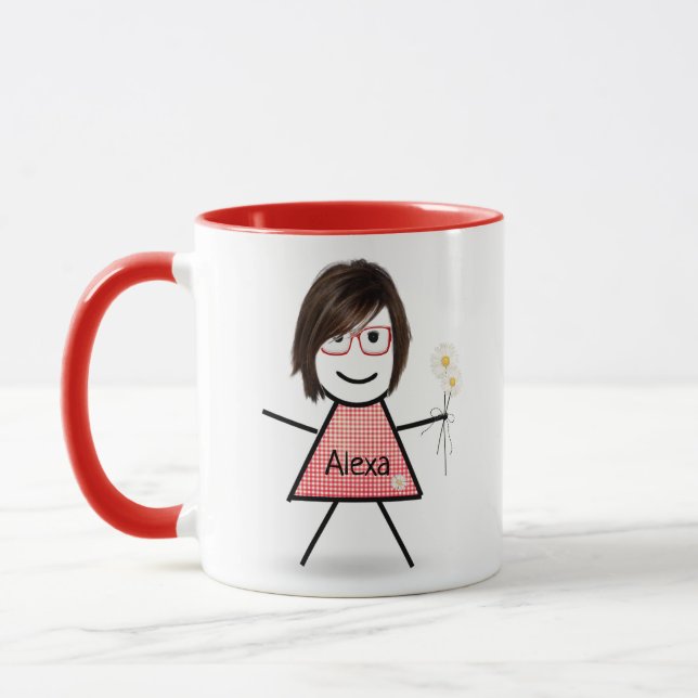 Stick Girl with Daisies and Inspirational Quote Mug (Left)
