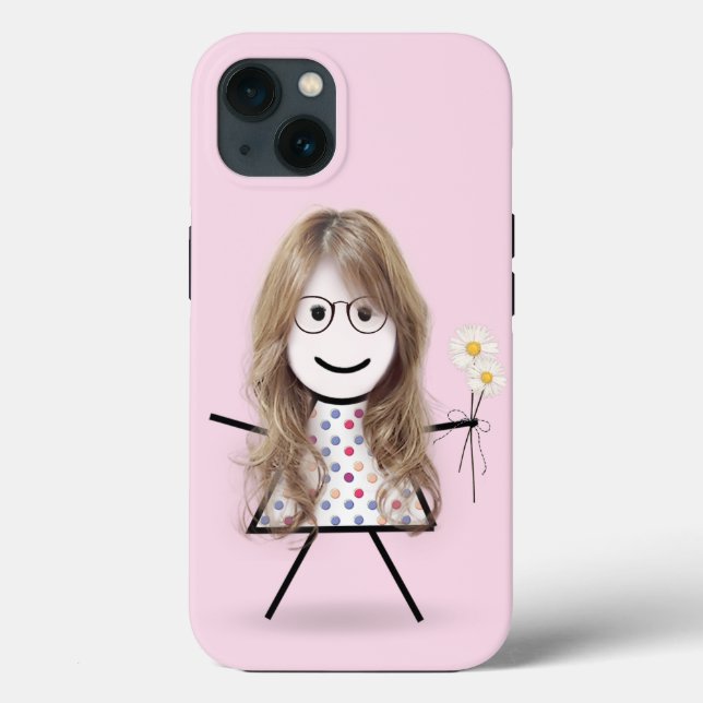 Stick Girl with Daisies Case-Mate iPhone Case (Back)