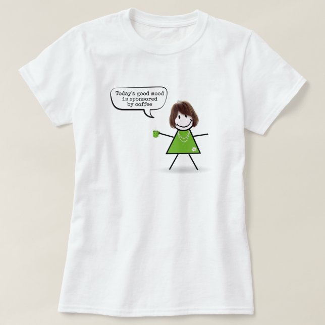 Stick Girl With Green Coffee Mug  T-Shirt (Design Front)