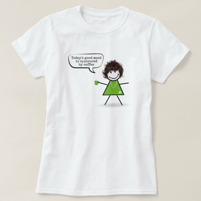 Stick Girl With Green Coffee Mug T-Shirt (Design Front)