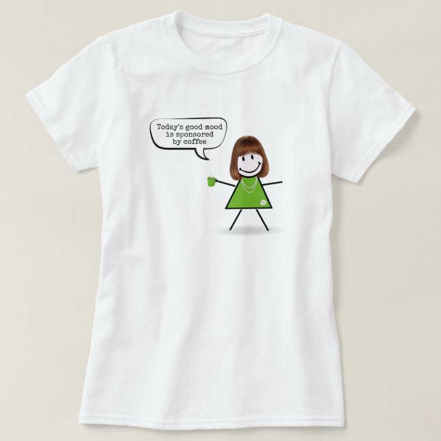 Stick Girl With Green Coffee Mug  T-Shirt (Design Front)