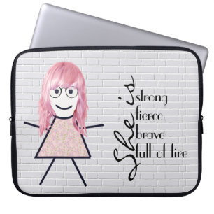 Stick Girl with Hair and Inspirational Quote  Laptop Sleeve