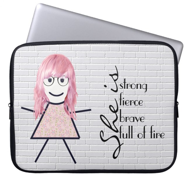 Stick Girl with Hair and Inspirational Quote  Laptop Sleeve (Front)