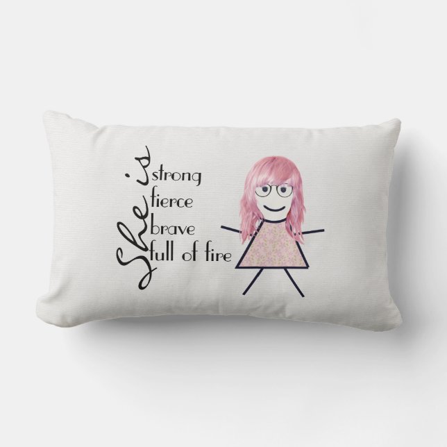 Stick Girl with Hair and Inspirational Quote  Lumbar Cushion (Front)